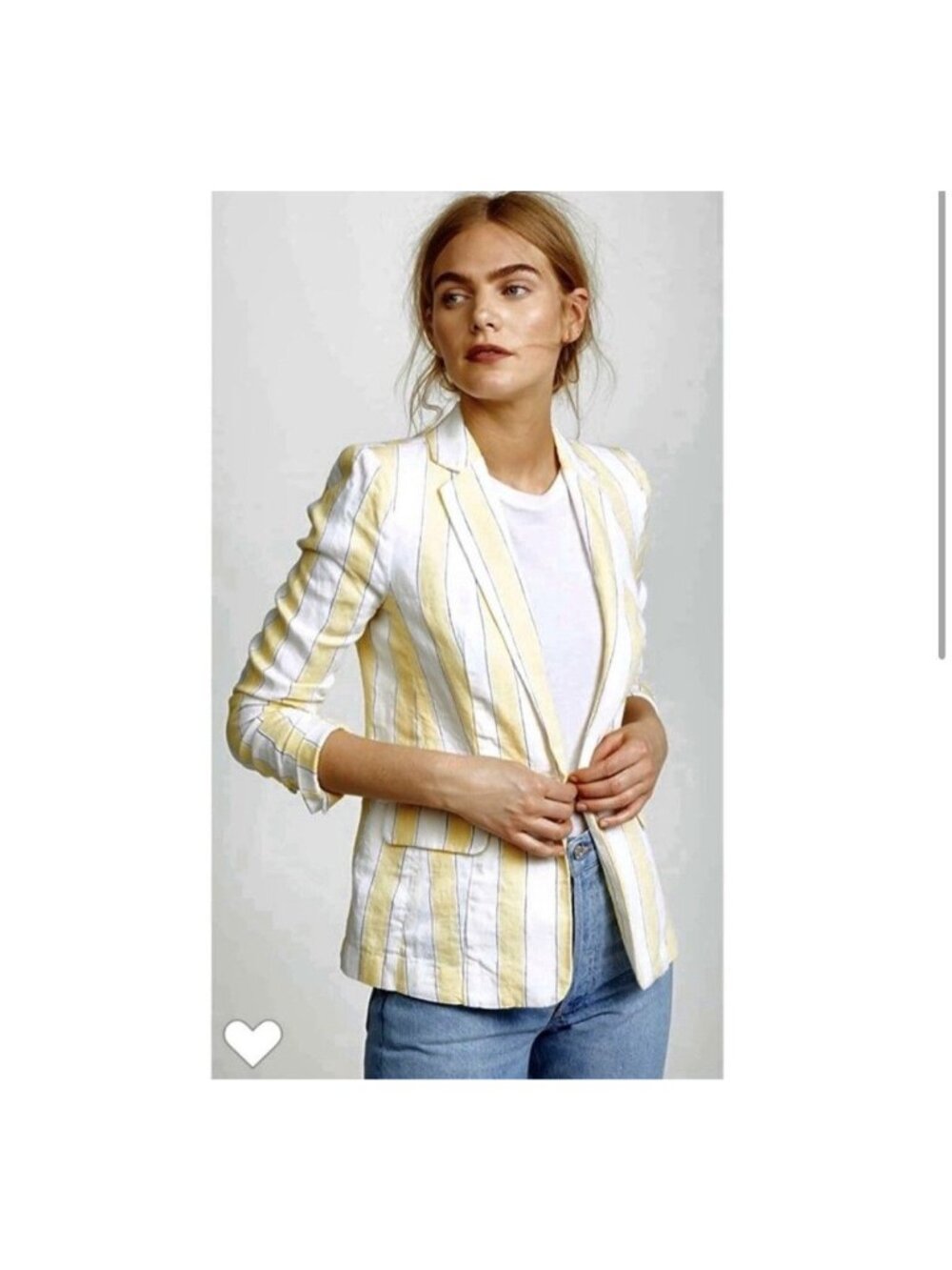 FRAME Linen Classic Stripe Blazer Yellow White Blue Size 4 NWT